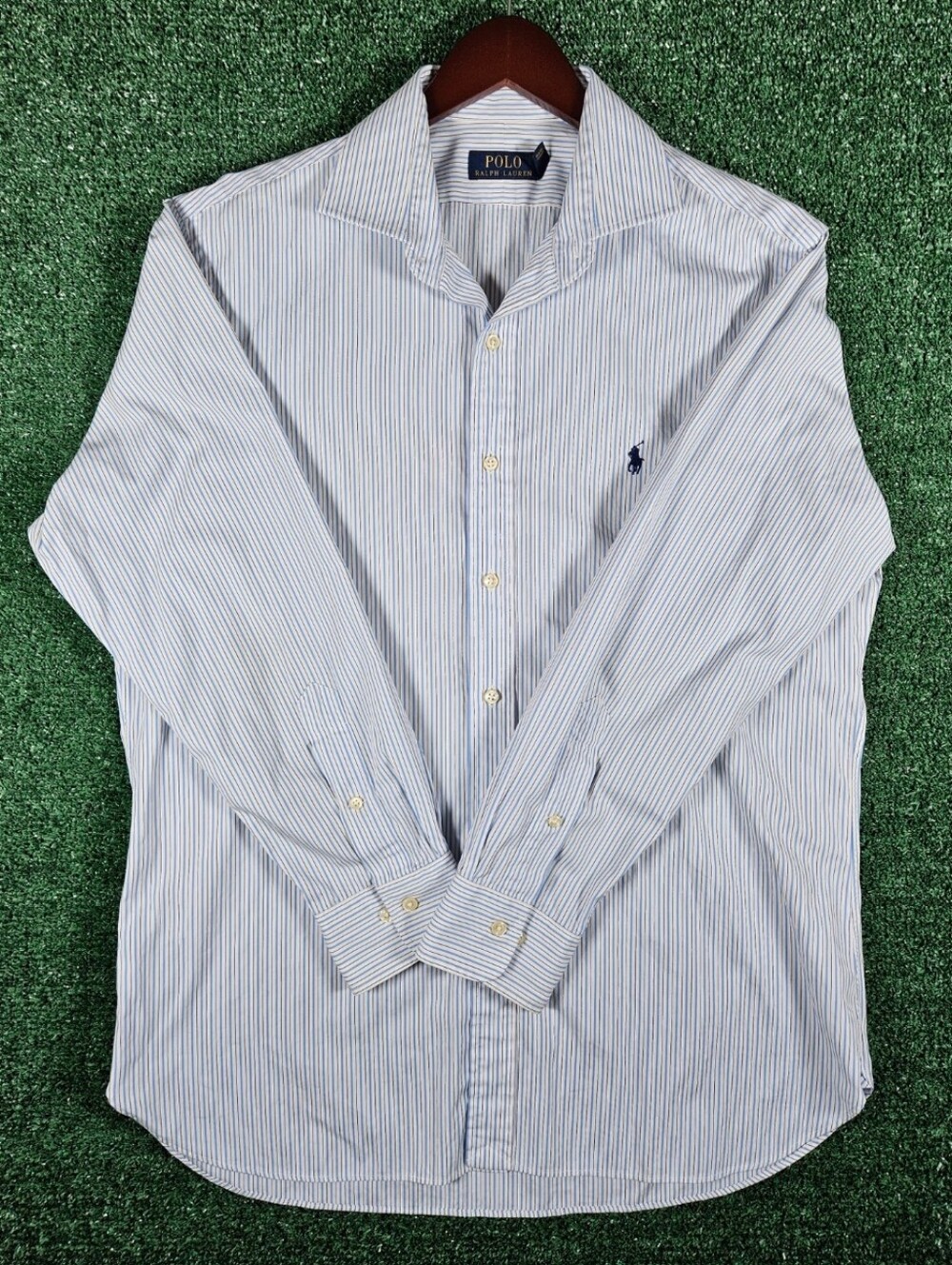 Polo Ralph Lauren Blue & White Striped Button-Down Dress Shirt / Size 16-32/33